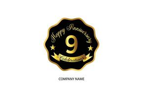 9 Jahrestag Feier Logo mit Handschrift golden Farbe elegant Design vektor