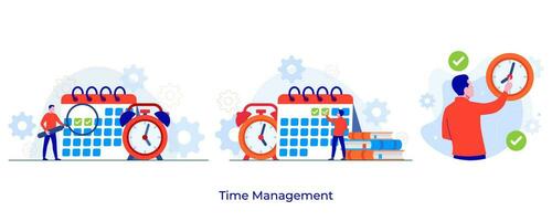 företag tid förvaltning uppsättning vektor illustration, projekt förvaltning, produktivitet, tid planera, deadline begrepp, planerare