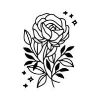 Jahrgang Hand gezeichnet Rose Blumen- und Blatt Ast Vektor Linie Kunst Illustration