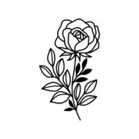 Jahrgang Hand gezeichnet Rose Blumen- und Blatt Ast Vektor Linie Kunst Illustration