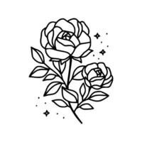 hand dragen reste sig blomma och blad gren linje konst vektor illustration design