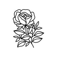 Jahrgang Hand gezeichnet Rose Blumen- und Blatt Ast Vektor Linie Kunst Illustration