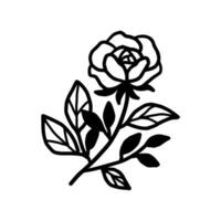 Jahrgang Hand gezeichnet Rose Blumen- und Blatt Ast Vektor Linie Kunst Illustration