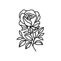 Jahrgang Hand gezeichnet Rose Blumen- und Blatt Ast Vektor Linie Kunst Illustration