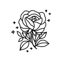 Jahrgang Hand gezeichnet Rose Blumen- und Blatt Ast Vektor Linie Kunst Illustration