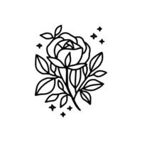 hand dragen reste sig blomma och blad gren linje konst vektor illustration design