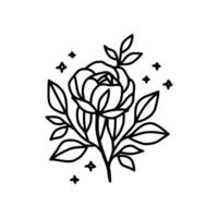 Hand gezeichnet Rose Blume und Blatt Ast Linie Kunst Vektor Illustration Design