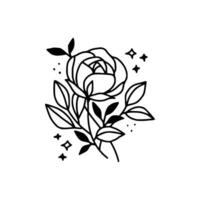 Hand gezeichnet Rose Blume und Blatt Ast Linie Kunst Vektor Illustration Design