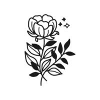 årgång hand dragen pion och reste sig blomma linje konst vektor illustration element