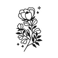 årgång hand dragen pion och reste sig blomma linje konst vektor illustration element