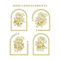 Jahrgang Hand gezeichnet Rose Blume Logo Element Sammlung mit Rahmen vektor