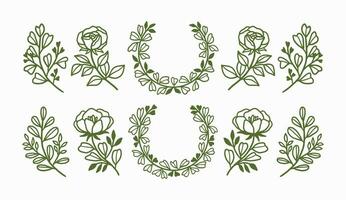 Jahrgang Hand gezeichnet Blume Kranz und Logo Element Sammlung vektor