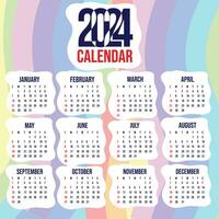 Vektor Kalender 2024 mit Regenbogen abstrakt Hintergrund