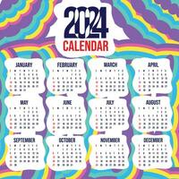 Vektor Kalender 2024 mit Regenbogen abstrakt Hintergrund