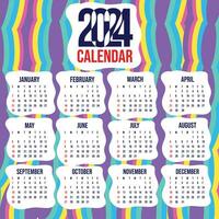 Vektor Kalender 2024 mit Regenbogen abstrakt Hintergrund