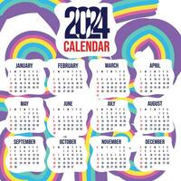 Vektor Kalender 2024 mit Regenbogen abstrakt Hintergrund