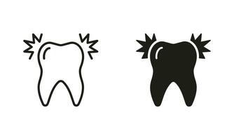 Zahnschmerzen Silhouette und Linie Symbol Satz. Zahnheilkunde, Oral Gesundheitswesen Piktogramm. Dental Behandlung schwarz Symbol Sammlung. Zähne Schmerz, Zahn schmerzen, Empfindlichkeit, schmerzlich. isoliert Vektor Illustration.