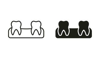 saknas tänder silhuett och linje ikon uppsättning. mänsklig tappa bort tand piktogram. oral sjukdom, förlorat bebis tand. Plats mellan tänder. dental behandling svart symbol samling. isolerat vektor illustration.