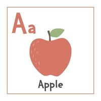 Apfel Clip Art. Apfel Vektor Illustration Karikatur eben Stil. Früchte Start mit Brief a. Obst Alphabet Karte. Lernen Brief ein Karte. Kinder Bildung. süß Apfel Vektor Design
