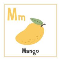 mango ClipArt. mango vektor illustration tecknad serie platt stil. frukt Start med brev m. frukt alfabet kort. inlärning brev m kort. barn utbildning. söt mango vektor design