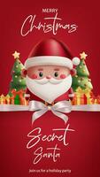 Karikatur 3d Santa Illustration zum ein festlich Geheimnis Santa Banner Einladung. Spaß und süß Urlaub Design mit realistisch Elemente. perfekt zum Weihnachten Feierlichkeiten. nicht ai generiert vektor