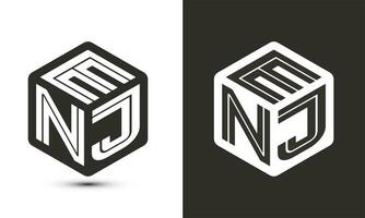 enj brev logotyp design med illustratör kub logotyp, vektor logotyp modern alfabet font överlappning stil.