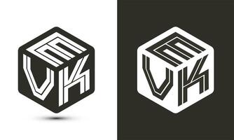 evk Brief Logo Design mit Illustrator Würfel Logo, Vektor Logo modern Alphabet Schriftart Überlappung Stil.
