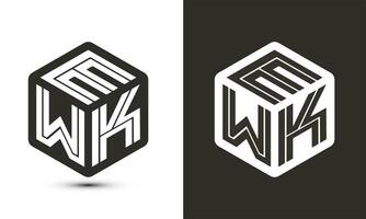 ewk brev logotyp design med illustratör kub logotyp, vektor logotyp modern alfabet font överlappning stil.