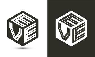 eve brev logotyp design med illustratör kub logotyp, vektor logotyp modern alfabet font överlappning stil.
