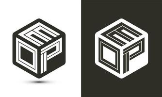 eop brev logotyp design med illustratör kub logotyp, vektor logotyp modern alfabet font överlappning stil.
