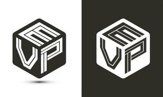 evp brev logotyp design med illustratör kub logotyp, vektor logotyp modern alfabet font överlappning stil.