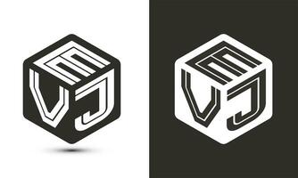 evj brev logotyp design med illustratör kub logotyp, vektor logotyp modern alfabet font överlappning stil.