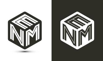 enm Brief Logo Design mit Illustrator Würfel Logo, Vektor Logo modern Alphabet Schriftart Überlappung Stil.