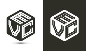 e VC brev logotyp design med illustratör kub logotyp, vektor logotyp modern alfabet font överlappning stil.