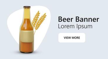 3d glas flaska med vete öl. annons av korn alkoholhaltig dryck vektor