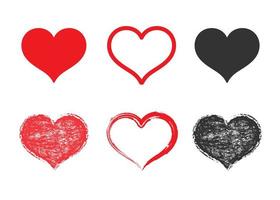 Satz von Vektor-Grunge-Herz-Icons. handgezeichnete strukturierte Herzformen für Valentinstag-Design, Karten oder Poster. vektor