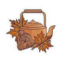 Herbst Blatt, Teekanne mit Mütze Illustration vektor