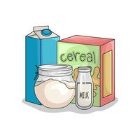 Müsli Kasten, Box Milch, Flasche Milch, mit Weizen Pulver im Krug Illustration vektor