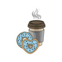 Süss Krapfen mit Tasse Kaffee trinken Illustration vektor