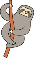 süß Karikatur Faultier hängend auf ein Ast. Vektor Illustration.