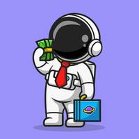 süß Astronaut Mitarbeiter mit Gehalt Karikatur Vektor Symbol Illustration. Wissenschaft Geschäft Symbol Konzept isoliert Prämie Vektor. eben Karikatur Stil