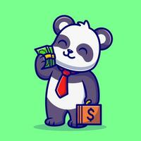 söt panda anställd med lön tecknad serie vektor ikon illustration. djur- företag ikon begrepp isolerat premie vektor. platt tecknad serie stil