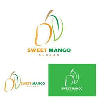 mango logotyp färsk frukt vektor design linje stil illustration mall