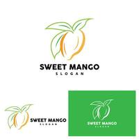 mango logotyp färsk frukt vektor design linje stil illustration mall