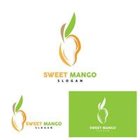 mango logotyp färsk frukt vektor design linje stil illustration mall