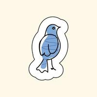 Aufkleber Blau Vogel auf ein Beige Hintergrund. Rille Stil. skizzieren zum Drucken auf Kinder Produkte, vektor