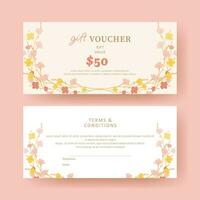 Geschenk Gutschein. Coupon Vorlage mit bunt Blume Dekoration. elegant ästhetisch Design. gut zum Boutique, Schmuck, Blumen- Geschäft, Schönheit Salon, Spa, Mode, Flyer, Banner Design. vektor