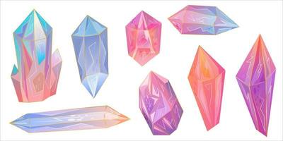 Set ist ein wunderschöner Edelstein, die Kristalle sind ein hervorragendes Design für jeden Zweck. Regenbogentextur mit goldenen Linien. Das Vektordesign ist auf weißem Hintergrund im Cartoon-Stil isoliert. ein Juwel für Spiele. vektor