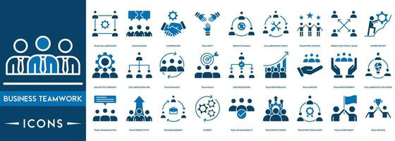 företag lagarbete ikon uppsättning. samarbete, team byggnad, arbete grupp och mänsklig Resurser. enkel vektor illustration.