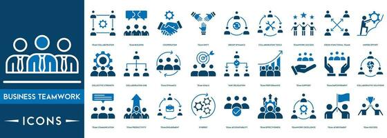 Geschäft Zusammenarbeit Symbol Satz. Zusammenarbeit, Mannschaft Gebäude, Arbeit Gruppe und Mensch Ressourcen. einfach Vektor Illustration.